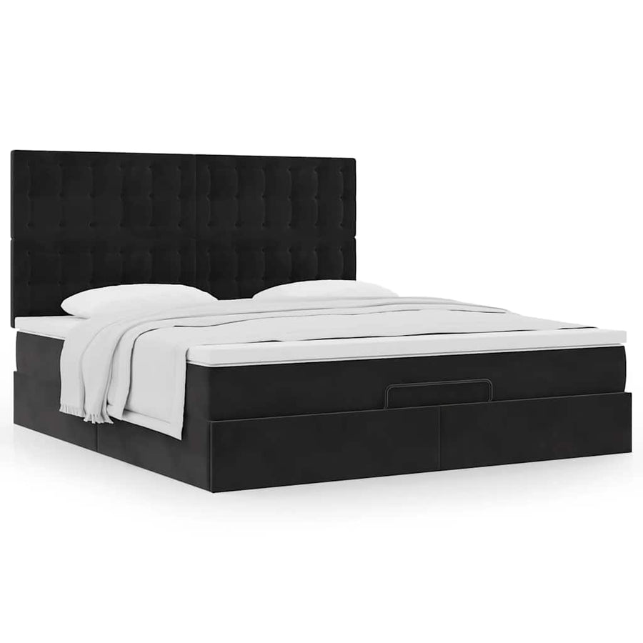 Ottoman bed met matrassen 180x200cm fluweel zwart