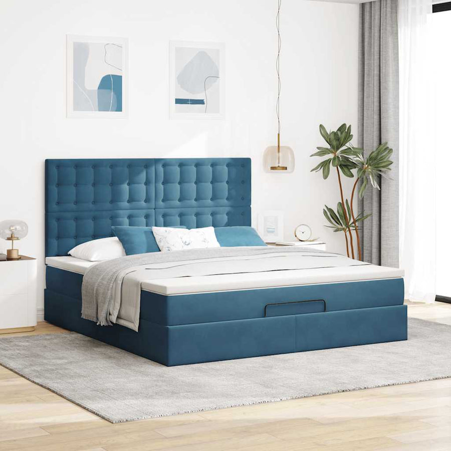 Ottoman bed met matrassen 180x200cm fluweel donkerblauw