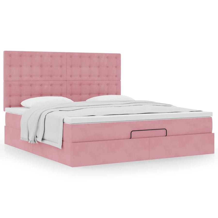 Ottoman bed met matrassen 180x200cm fluweel roze