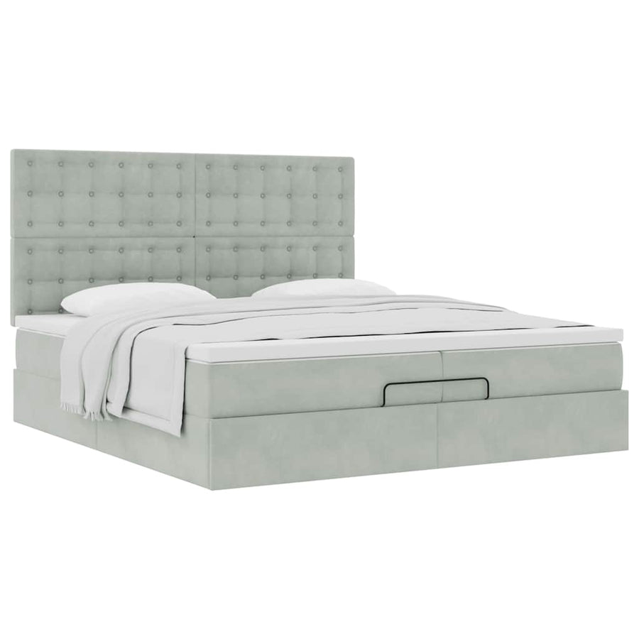 Ottoman bed met matrassen 200x200cm fluweel lichtgrijs