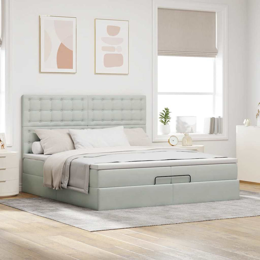 Ottoman bed met matrassen 200x200cm fluweel lichtgrijs