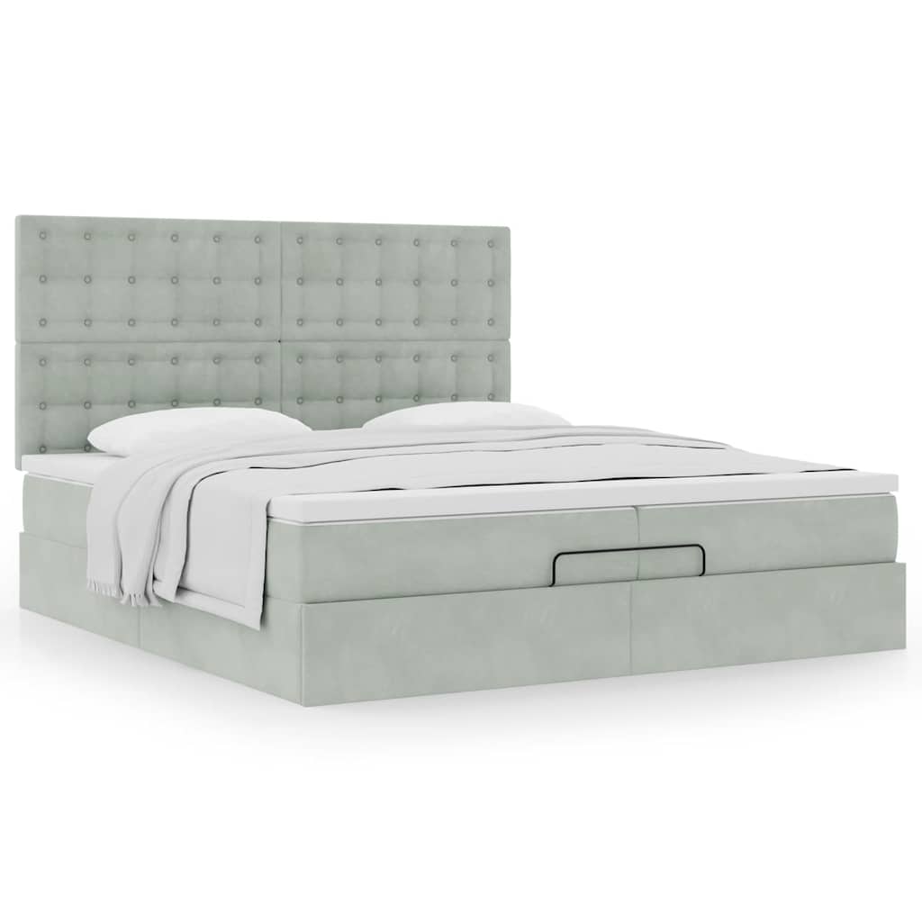 Ottoman bed met matrassen 200x200cm fluweel lichtgrijs