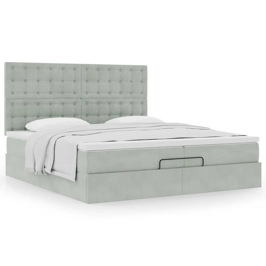 Ottoman bed met matrassen 200x200cm fluweel lichtgrijs
