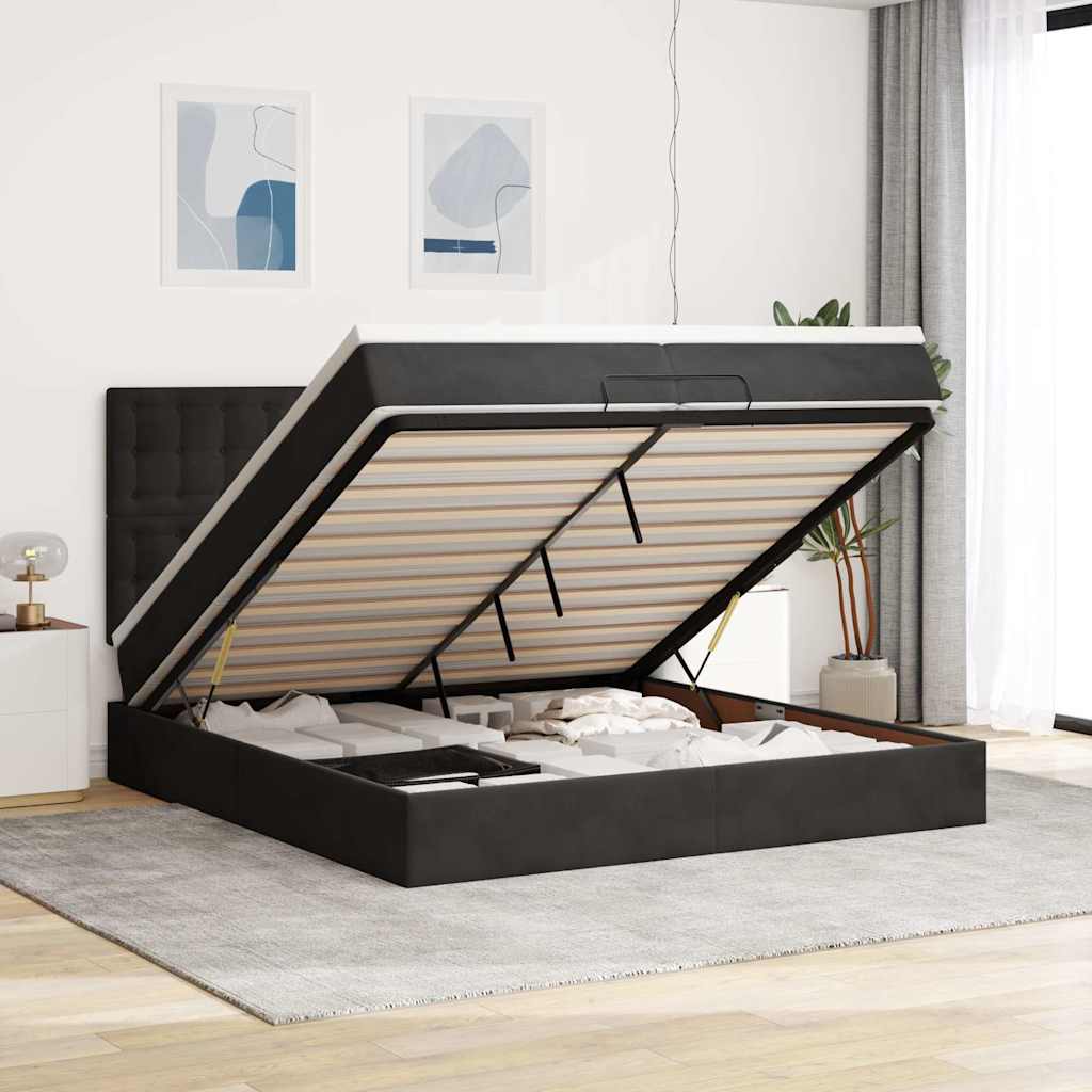 Ottoman bed met matrassen 200x200cm fluweel zwart