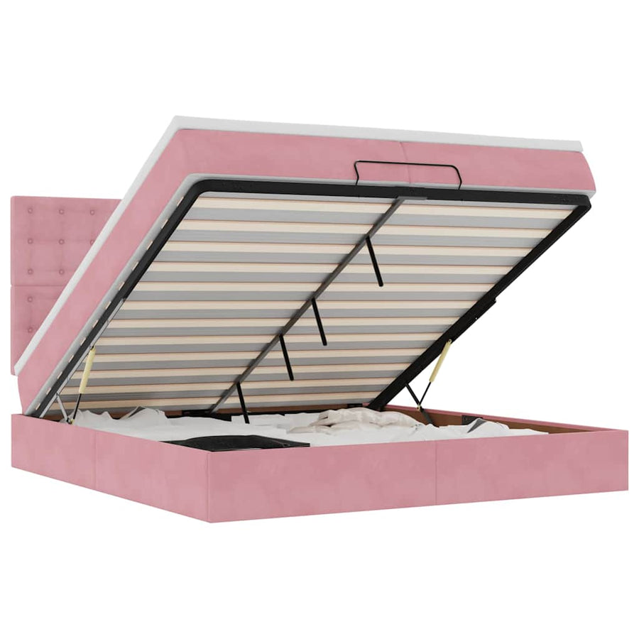 Ottoman bed met matrassen 200x200cm fluweel roze