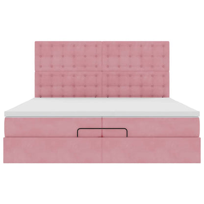 Ottoman bed met matrassen 200x200cm fluweel roze