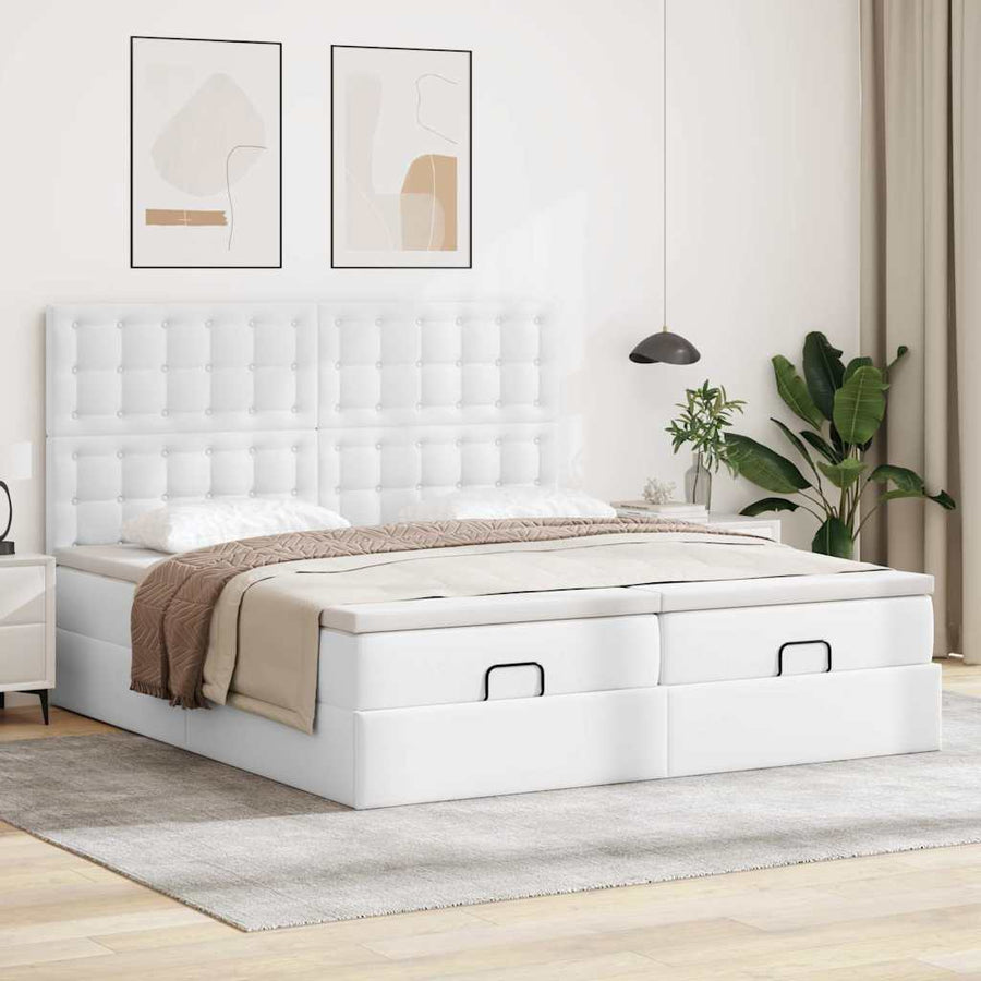 Ottoman bed met matrassen 160x200cm kunstleer zuiver wit