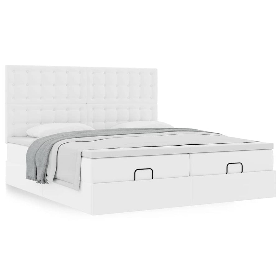 Ottoman bed met matrassen 160x200cm kunstleer zuiver wit