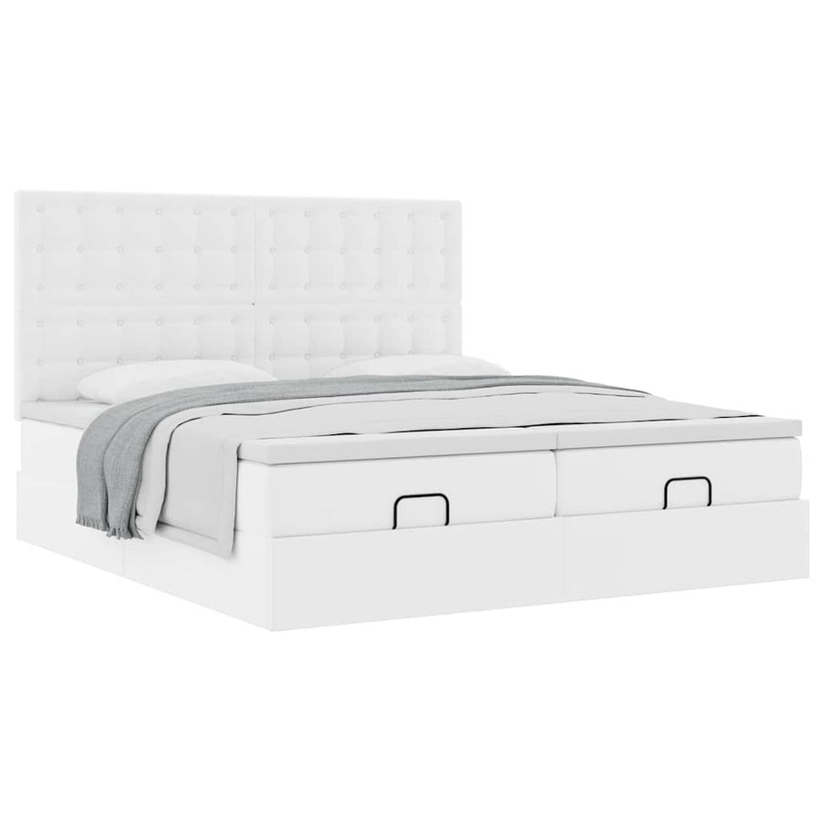 Ottoman bed met matrassen 180x200cm kunstleer zuiver wit