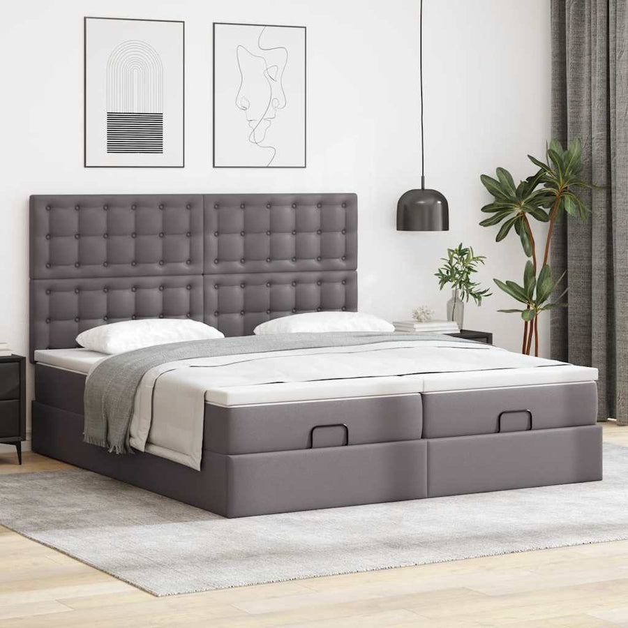 Ottoman bed met matrassen 180x200cm kunstleer grijs