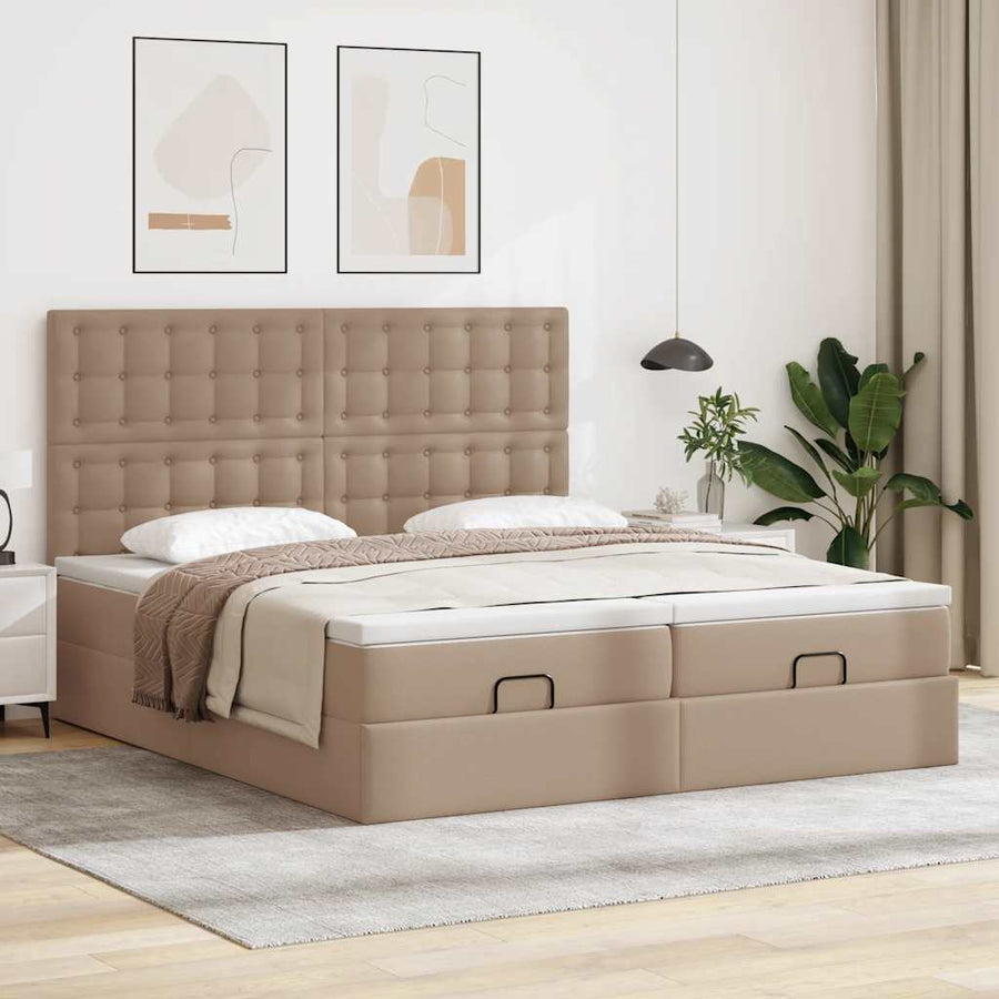 Ottoman bed met matrassen 180x200cm kunstleer cappuccinokleurig