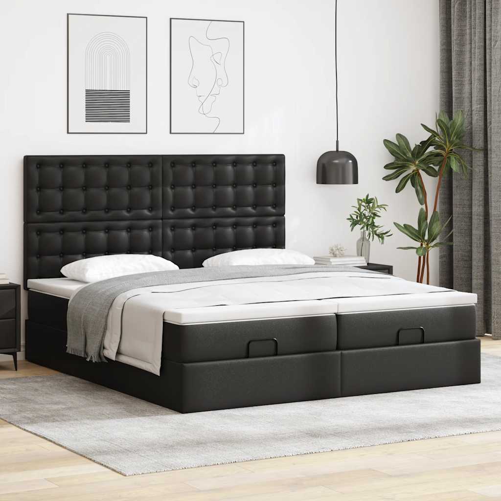 Ottoman bed met matrassen 200x200cm kunstleer zwart