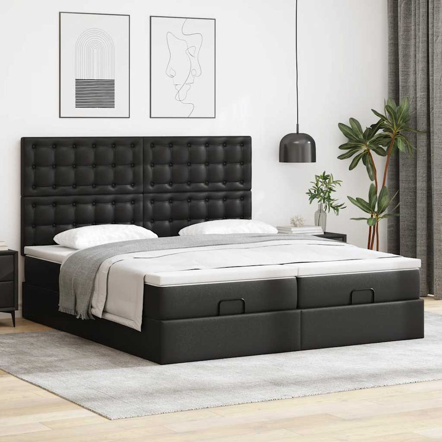Ottoman bed met matrassen 200x200cm kunstleer zwart