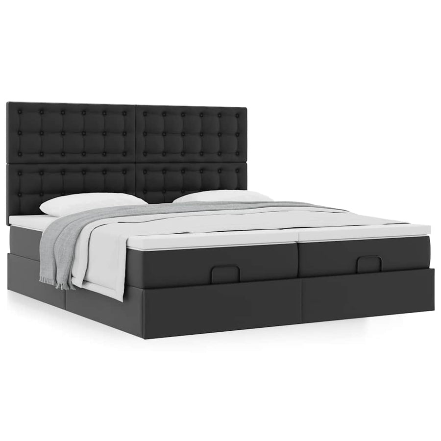 Ottoman bed met matrassen 200x200cm kunstleer zwart
