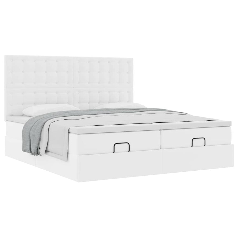Ottoman bed met matrassen 200x200cm kunstleer zuiver wit