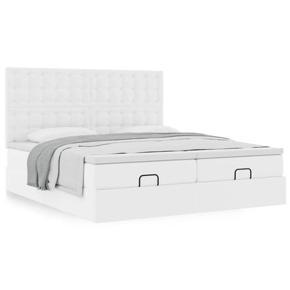 Ottoman bed met matrassen 200x200cm kunstleer zuiver wit