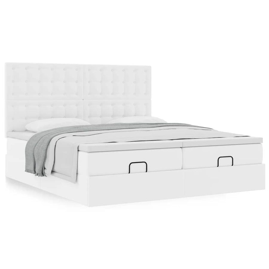Ottoman bed met matrassen 200x200cm kunstleer zuiver wit