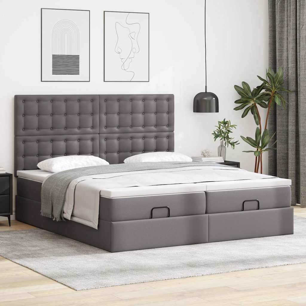 Ottoman bed met matrassen 200x200cm kunstleer grijs