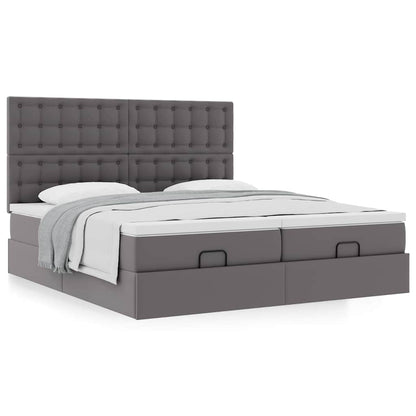Ottoman bed met matrassen 200x200cm kunstleer grijs