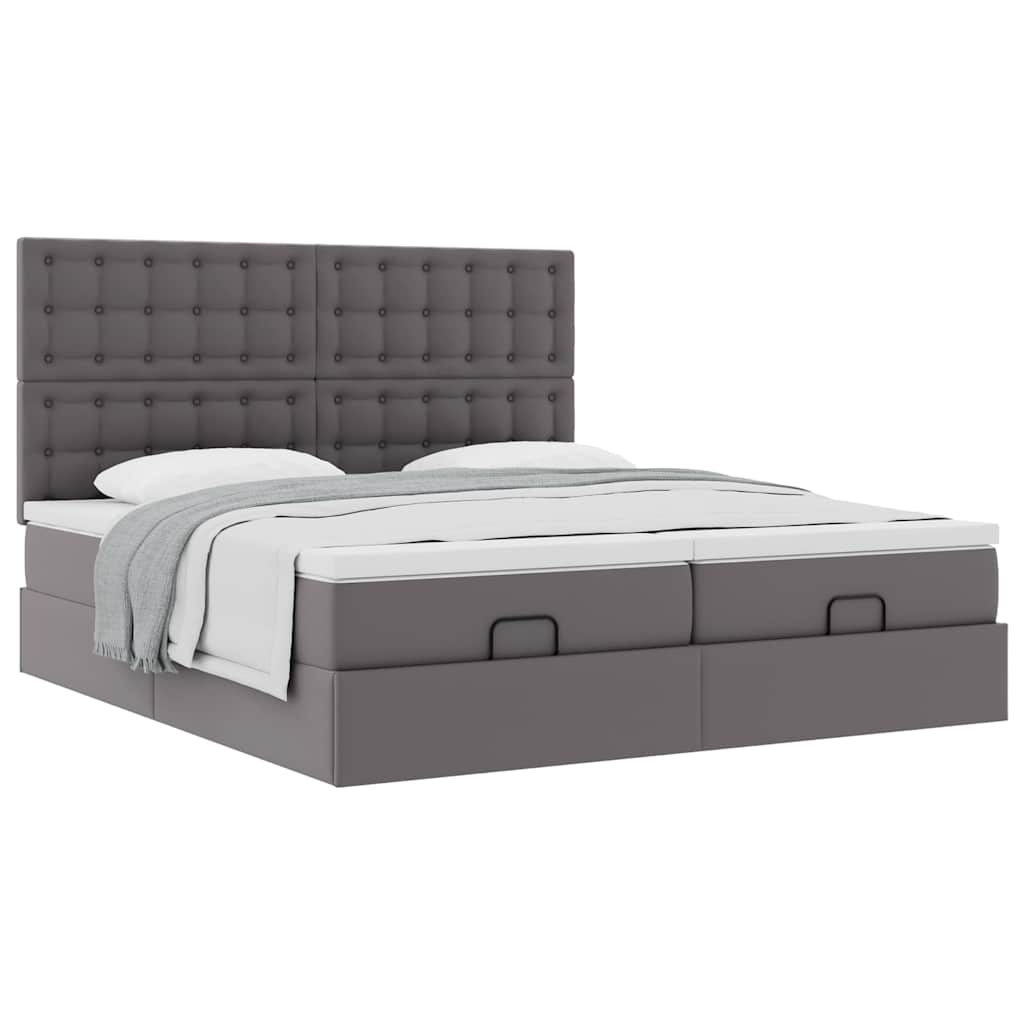 Ottoman bed met matrassen 200x200cm kunstleer grijs