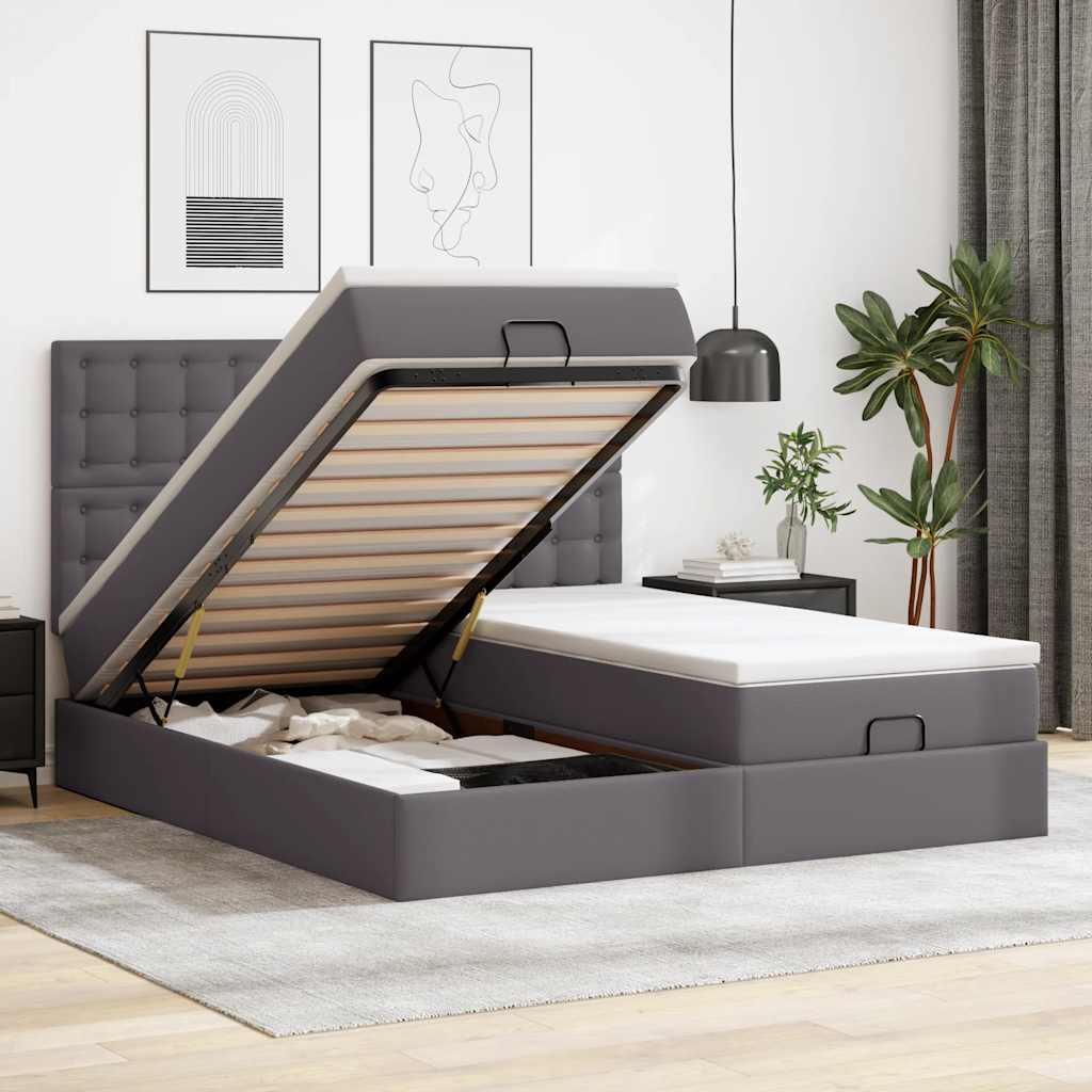 Ottoman bed met matrassen 200x200cm kunstleer grijs