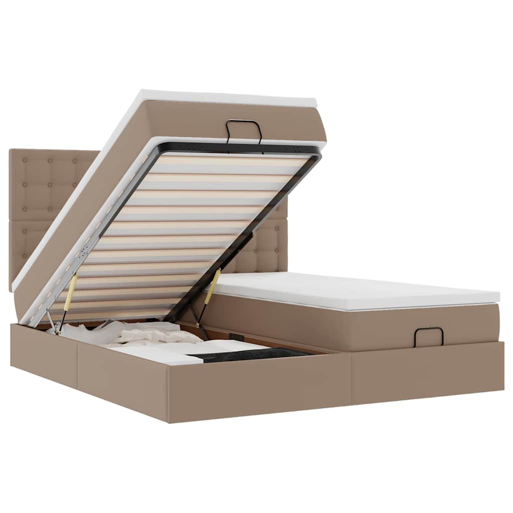 Ottoman bed met matrassen 200x200cm kunstleer cappuccinokleurig