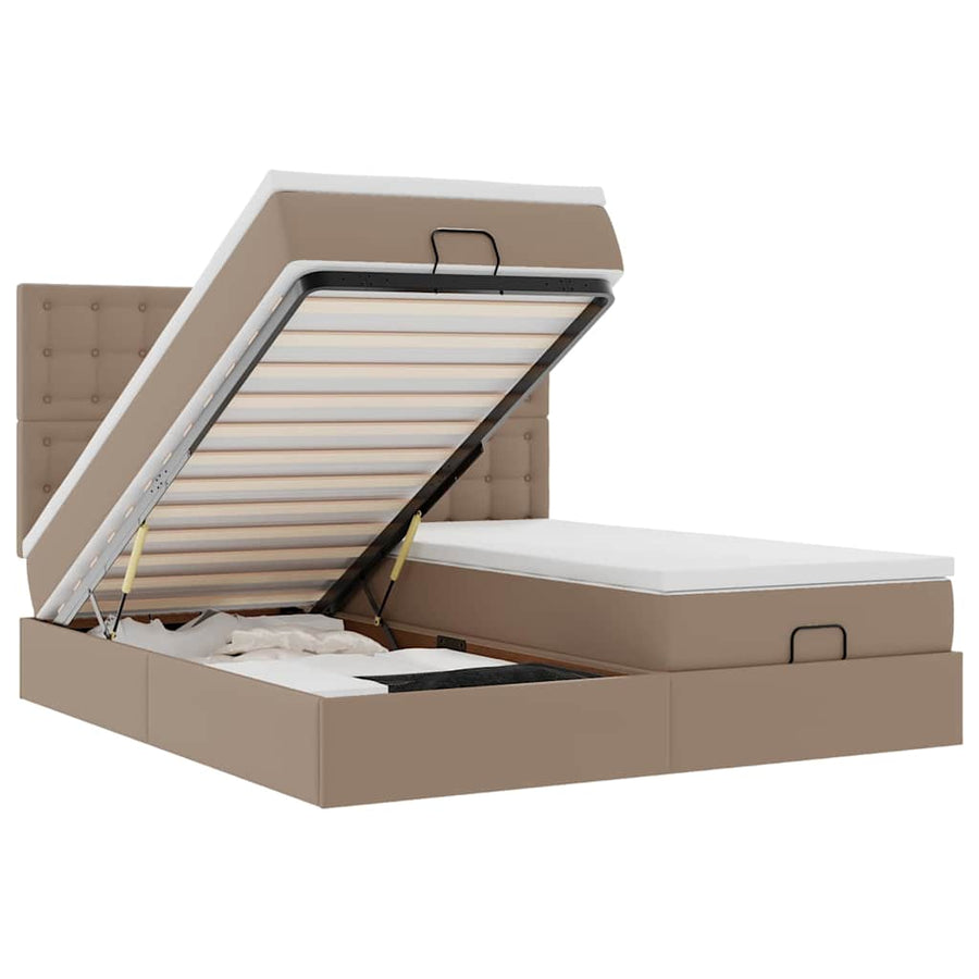 Ottoman bed met matrassen 200x200cm kunstleer cappuccinokleurig