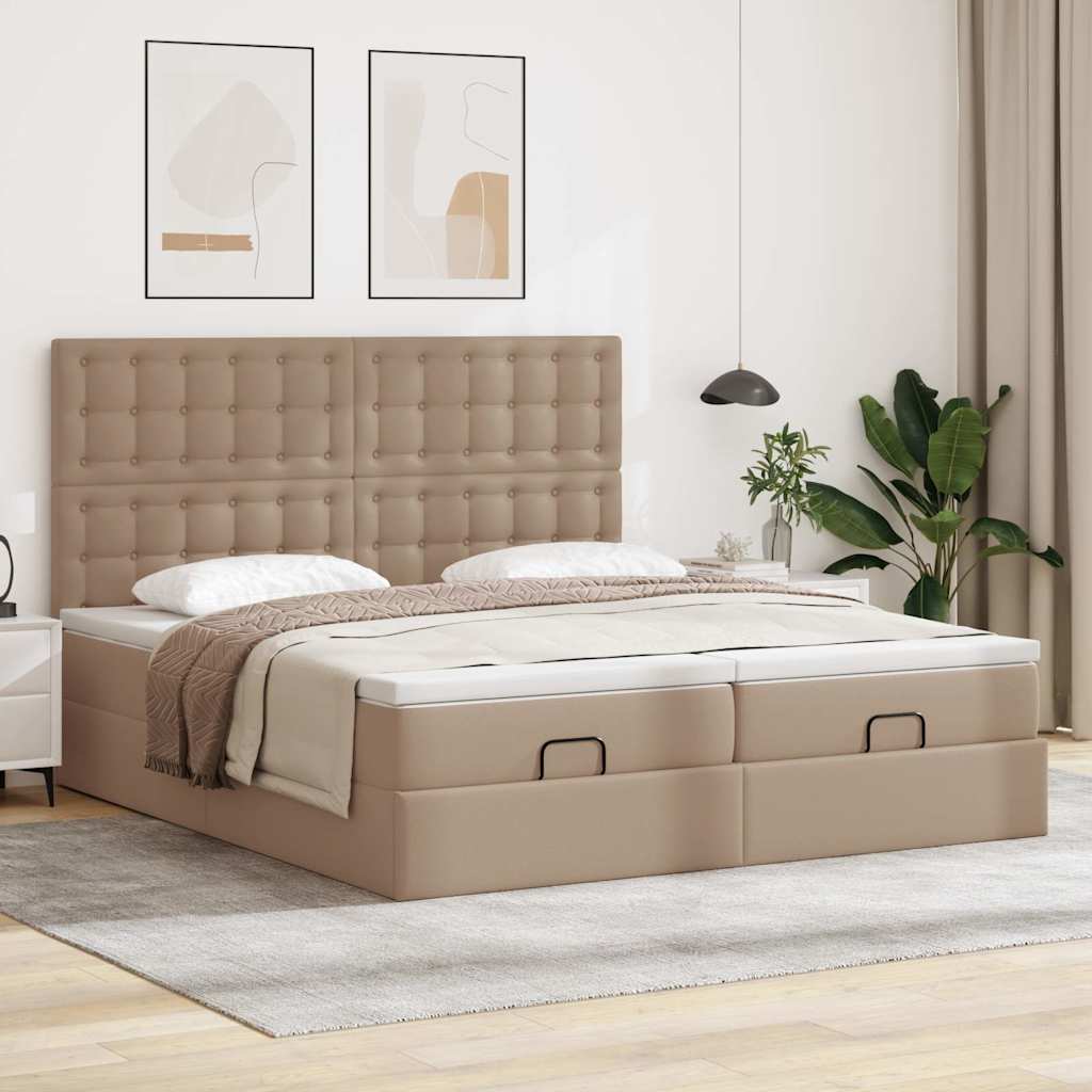 Ottoman bed met matrassen 200x200cm kunstleer cappuccinokleurig