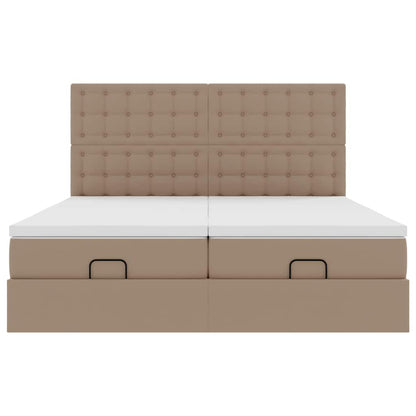 Ottoman bed met matrassen 200x200cm kunstleer cappuccinokleurig