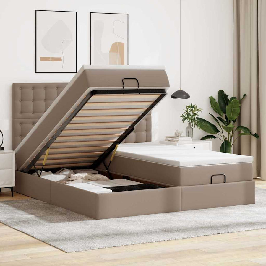 Ottoman bed met matrassen 200x200cm kunstleer cappuccinokleurig