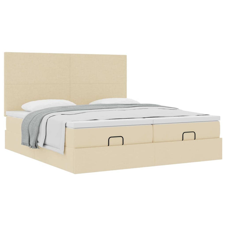 Ottoman bed met matrassen 180x200cm stof crèmekleurig