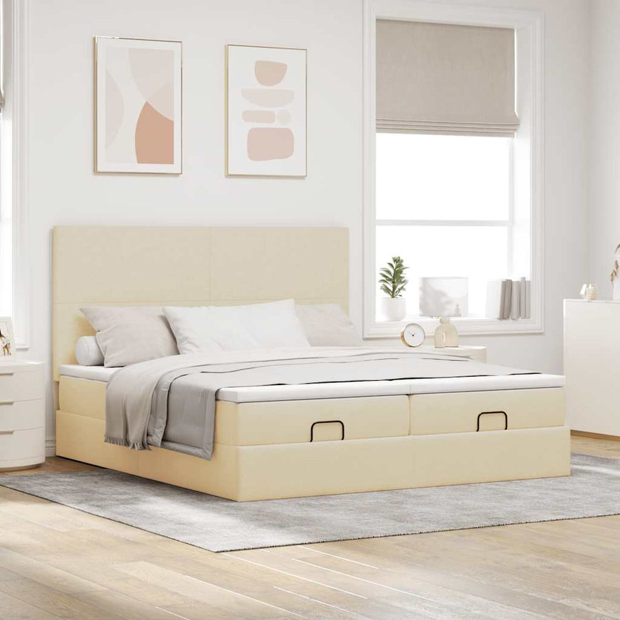 Ottoman bed met matrassen 180x200cm stof crèmekleurig