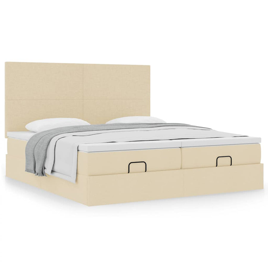 Ottoman bed met matrassen 180x200cm stof crèmekleurig