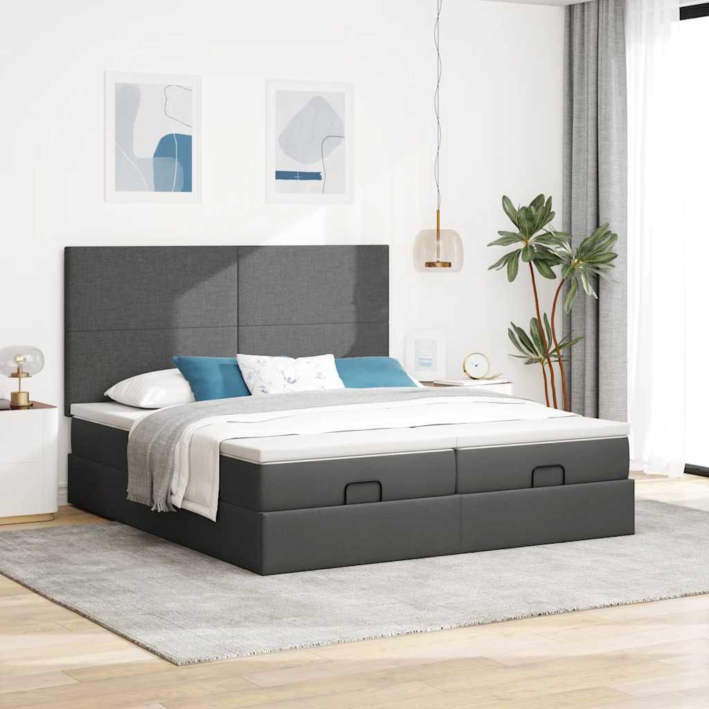 Ottoman bed met matrassen 200x200cm stof donkergrijs