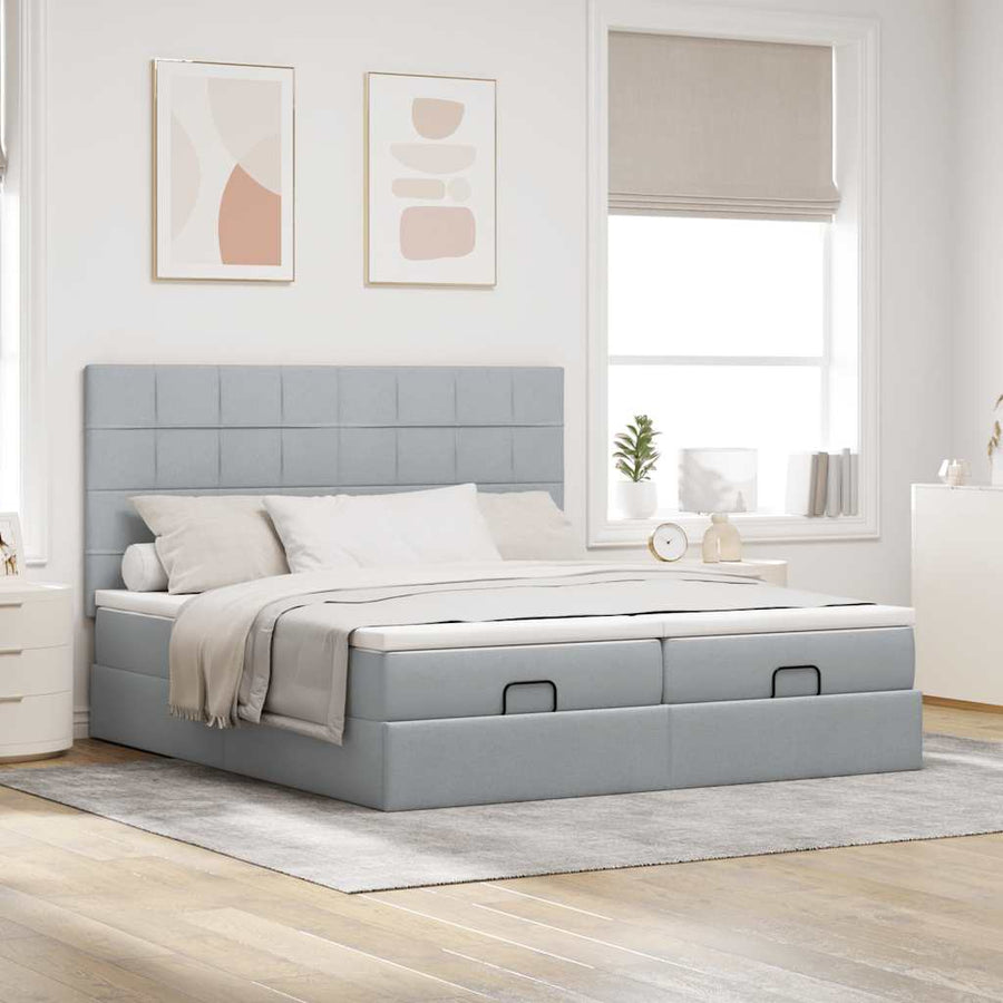Ottoman bed met matrassen 160x200cm stof lichtgrijs