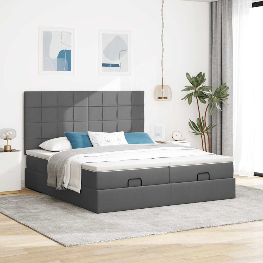 Ottoman bed met matrassen 160x200cm stof donkergrijs