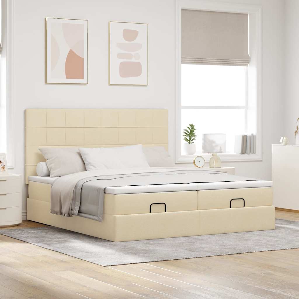 Ottoman bed met matrassen 160x200cm stof crèmekleurig