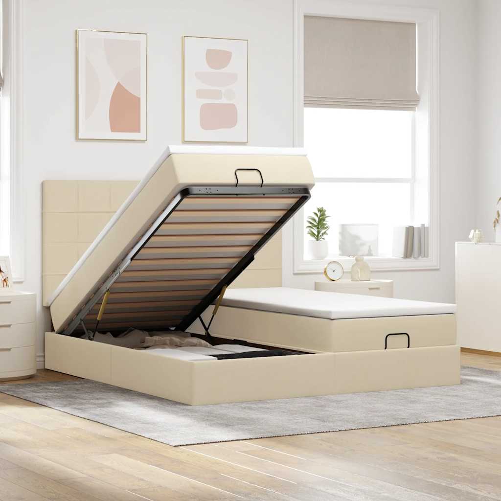 Ottoman bed met matrassen 160x200cm stof crèmekleurig