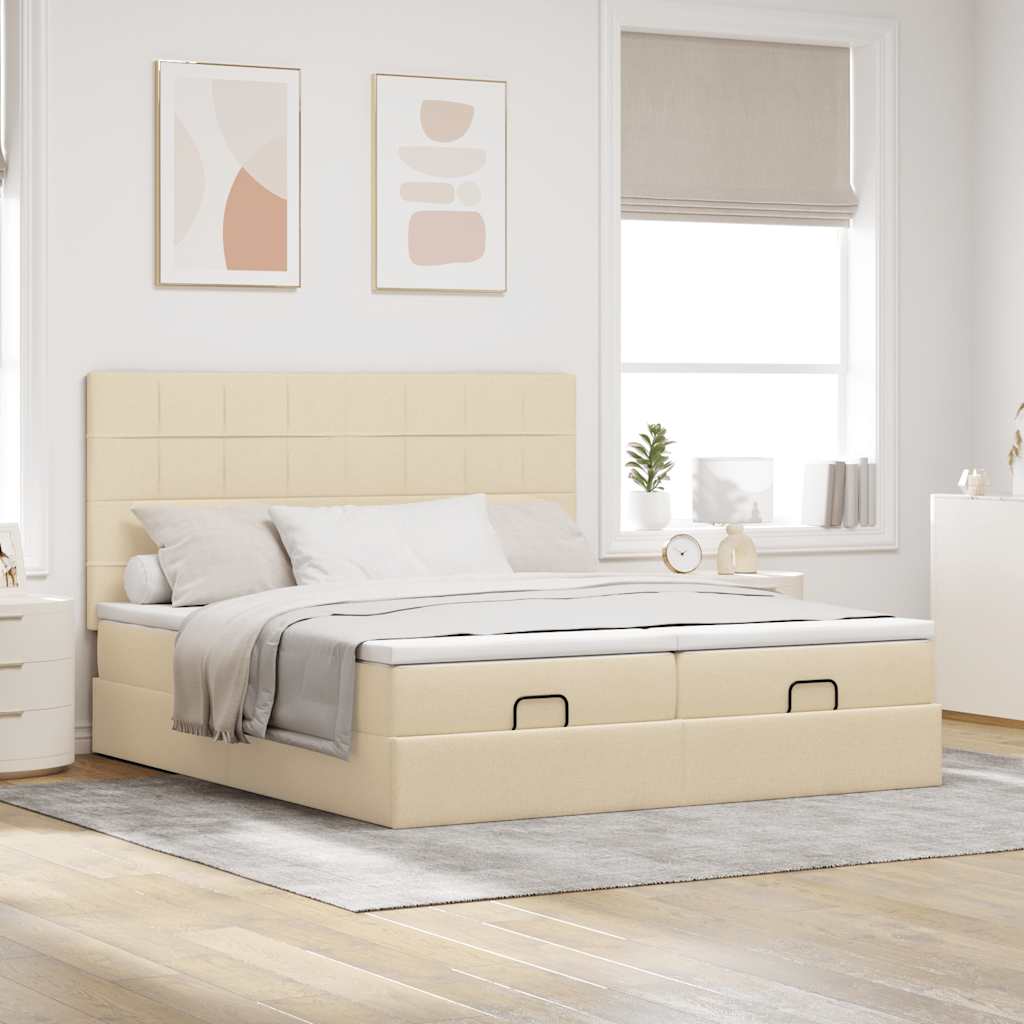 Ottoman bed met matrassen 200x200cm stof crèmekleurig