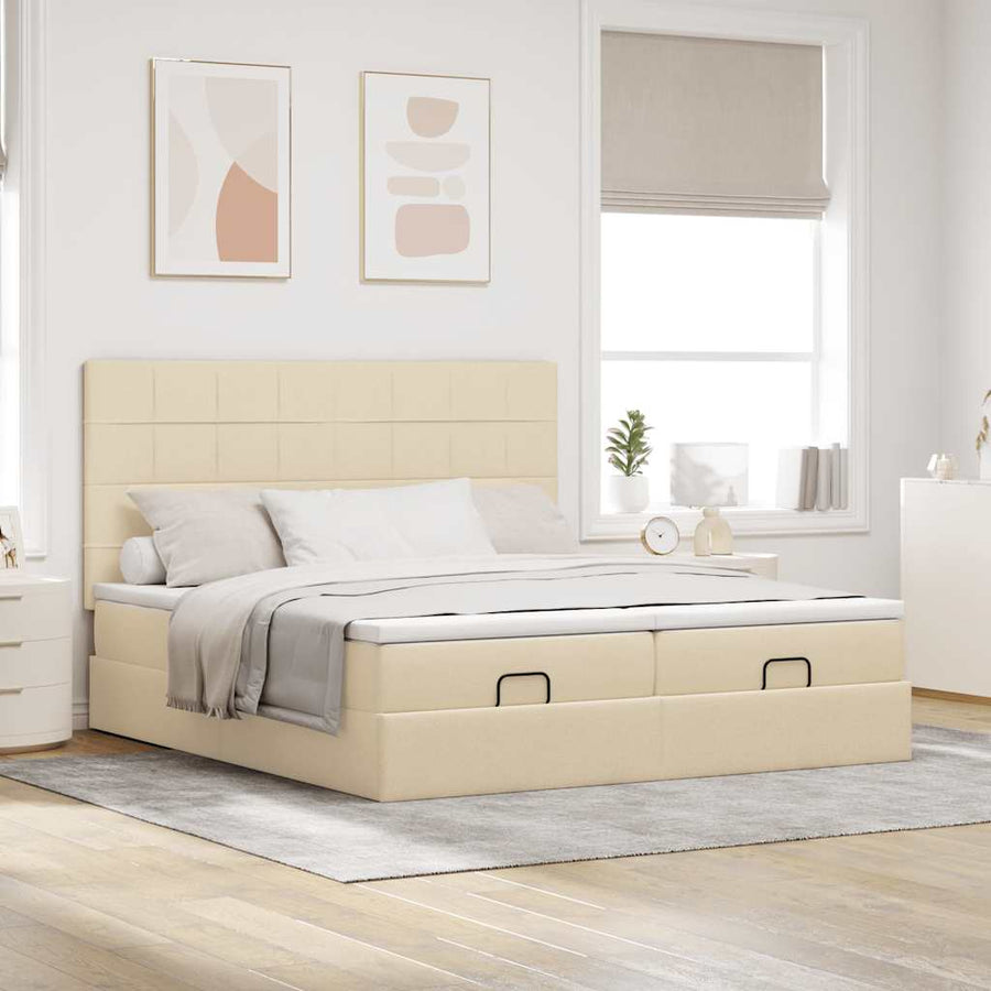 Ottoman bed met matrassen 200x200cm stof crèmekleurig