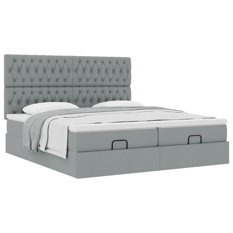 Ottoman bed met matrassen 160x200cm stof lichtgrijs