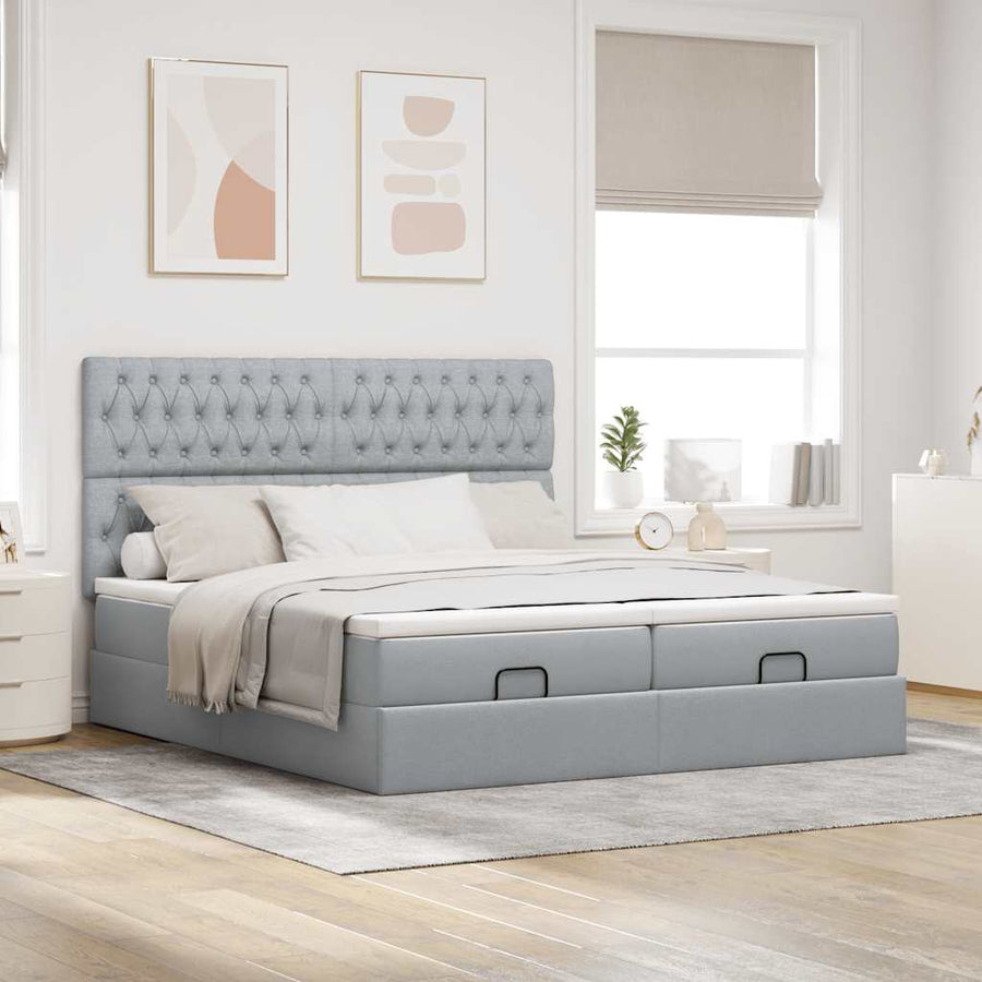 Ottoman bed met matrassen 160x200cm stof lichtgrijs