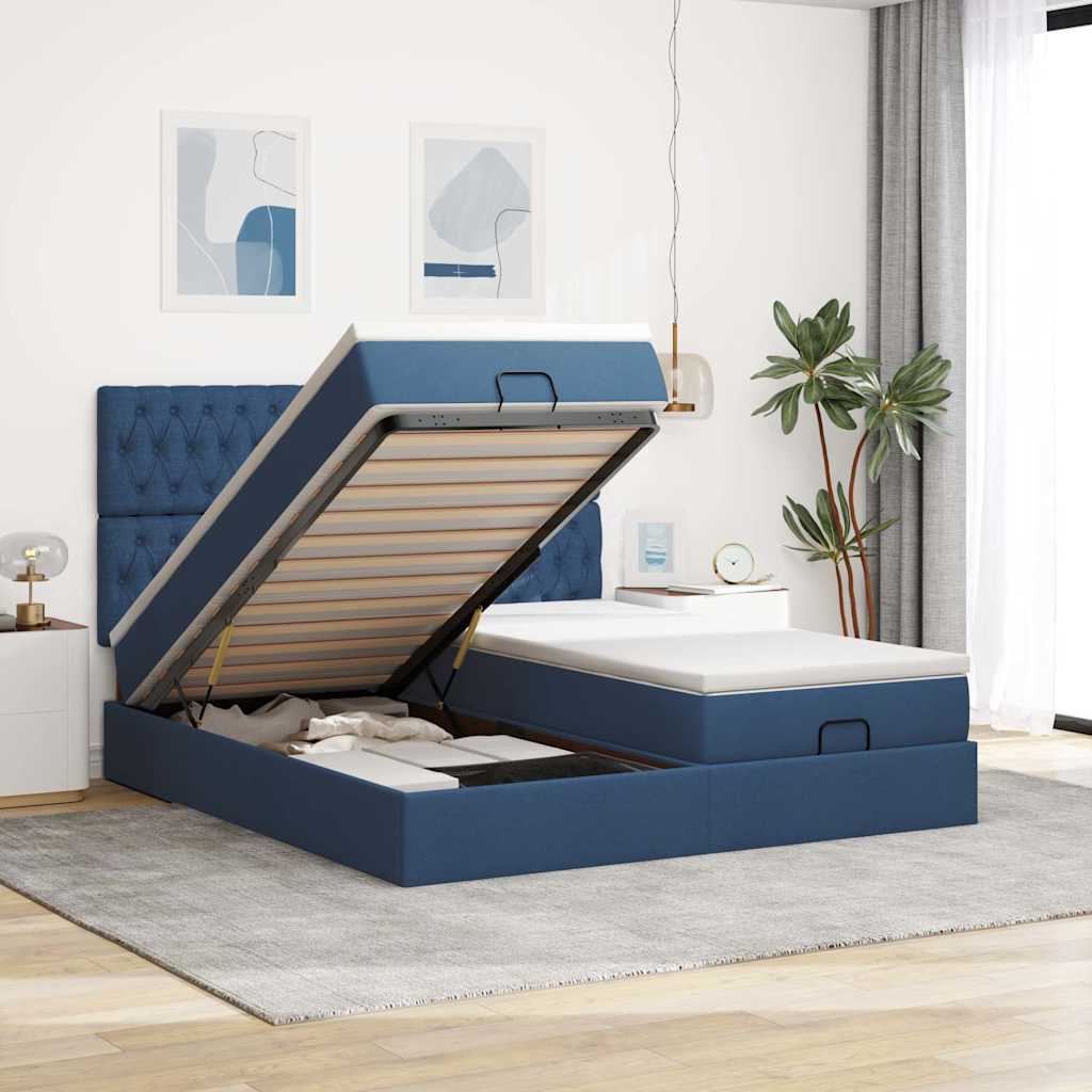 Ottoman bed met matrassen 160x200cm stof blauw
