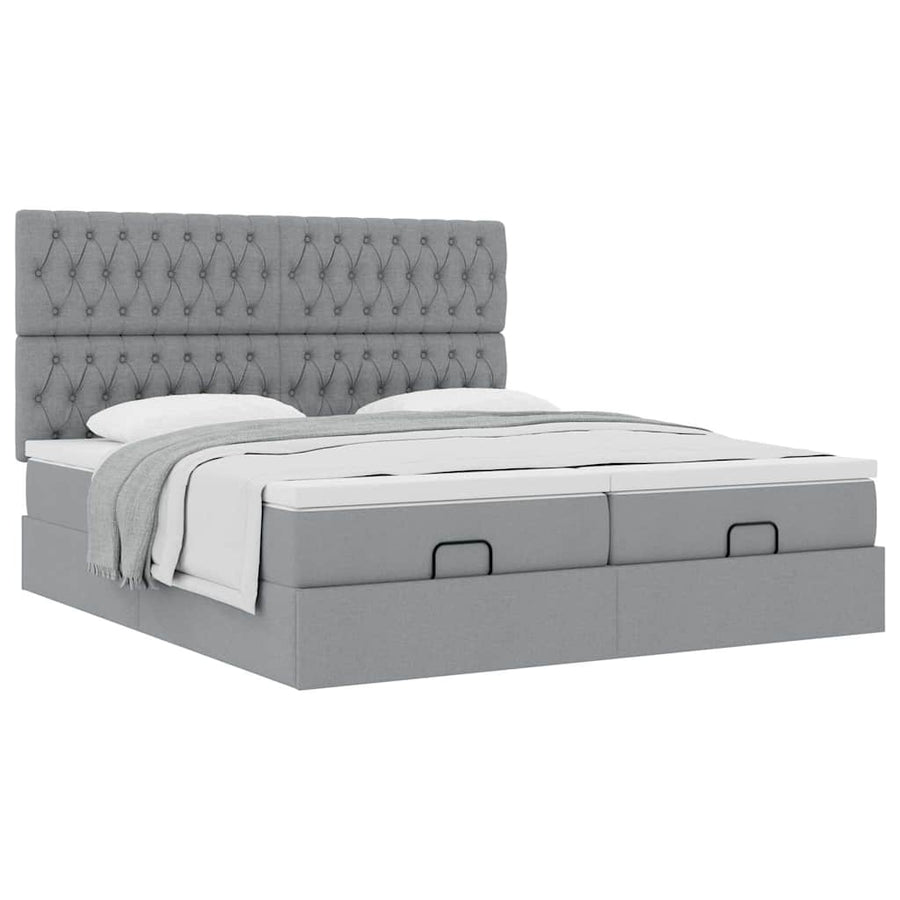Ottoman bed met matrassen 180x200cm stof lichtgrijs