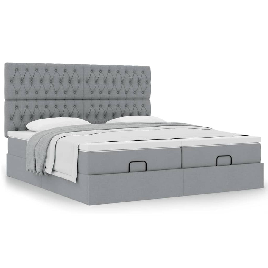 Ottoman bed met matrassen 180x200cm stof lichtgrijs