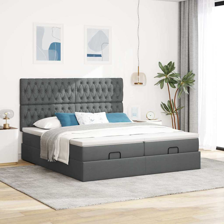 Ottoman bed met matrassen 180x200cm stof donkergrijs