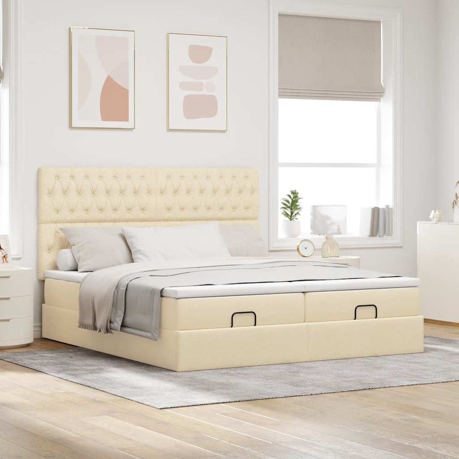 Ottoman bed met matrassen 180x200cm stof crèmekleurig