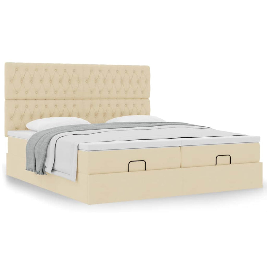 Ottoman bed met matrassen 180x200cm stof crèmekleurig