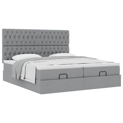 Ottoman bed met matrassen 200x200cm stof lichtgrijs