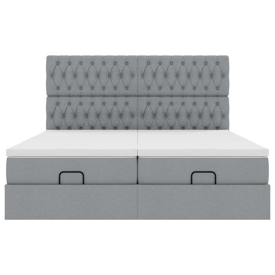 Ottoman bed met matrassen 200x200cm stof lichtgrijs